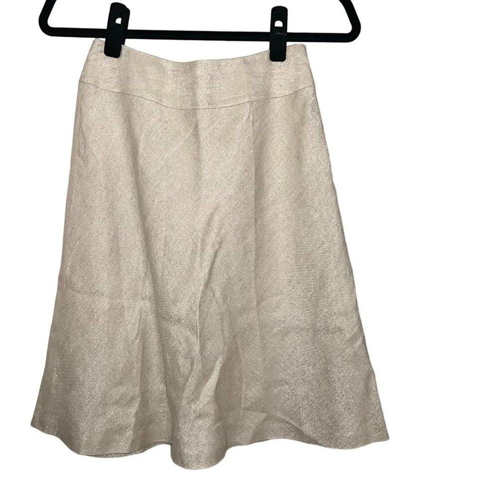 Talbots career skirt women's Petites 2 cream metallic linen blend knee length